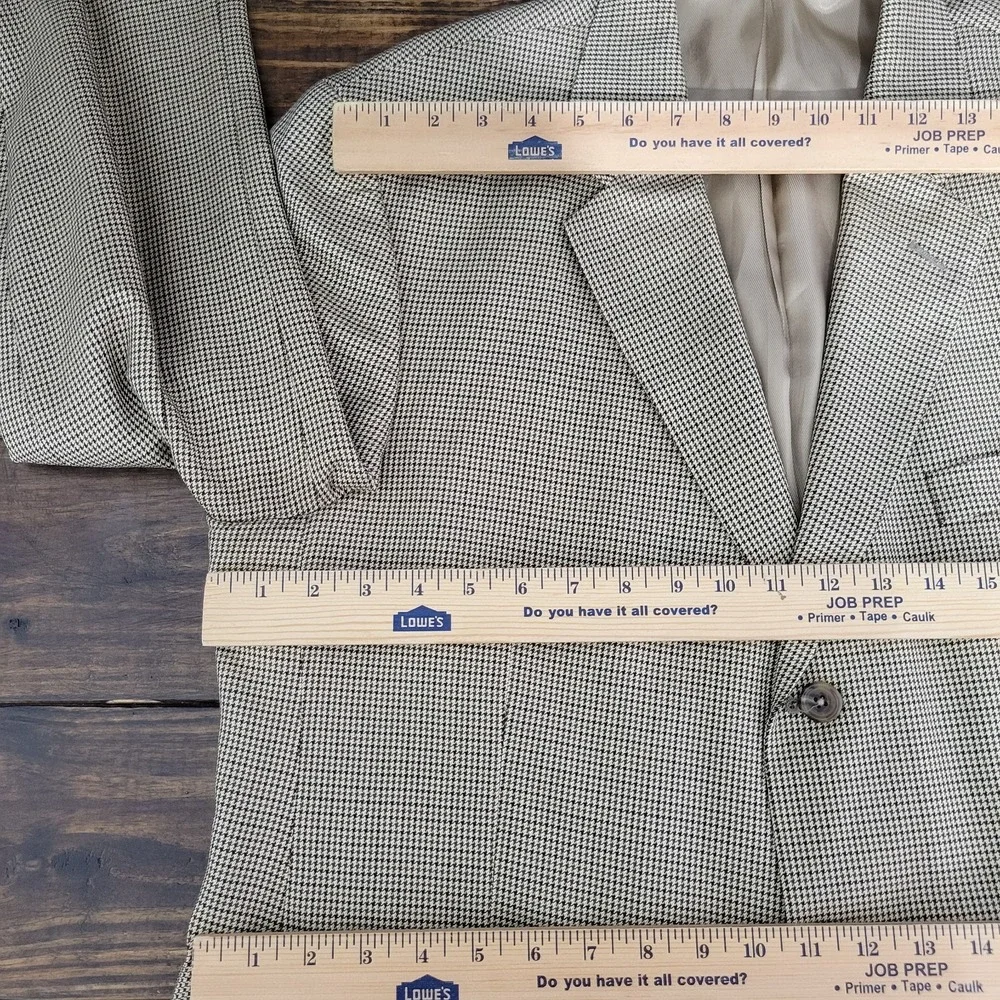 Stafford Men's‎ Sport Coat Blazer Three Button Beige Houndstooth Silk Wool 44R